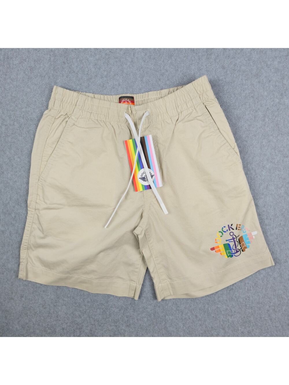 NWT Dockers Unisex XXS Khaki Pride Shorts Rainbow Graphic Drawstring and Pockets